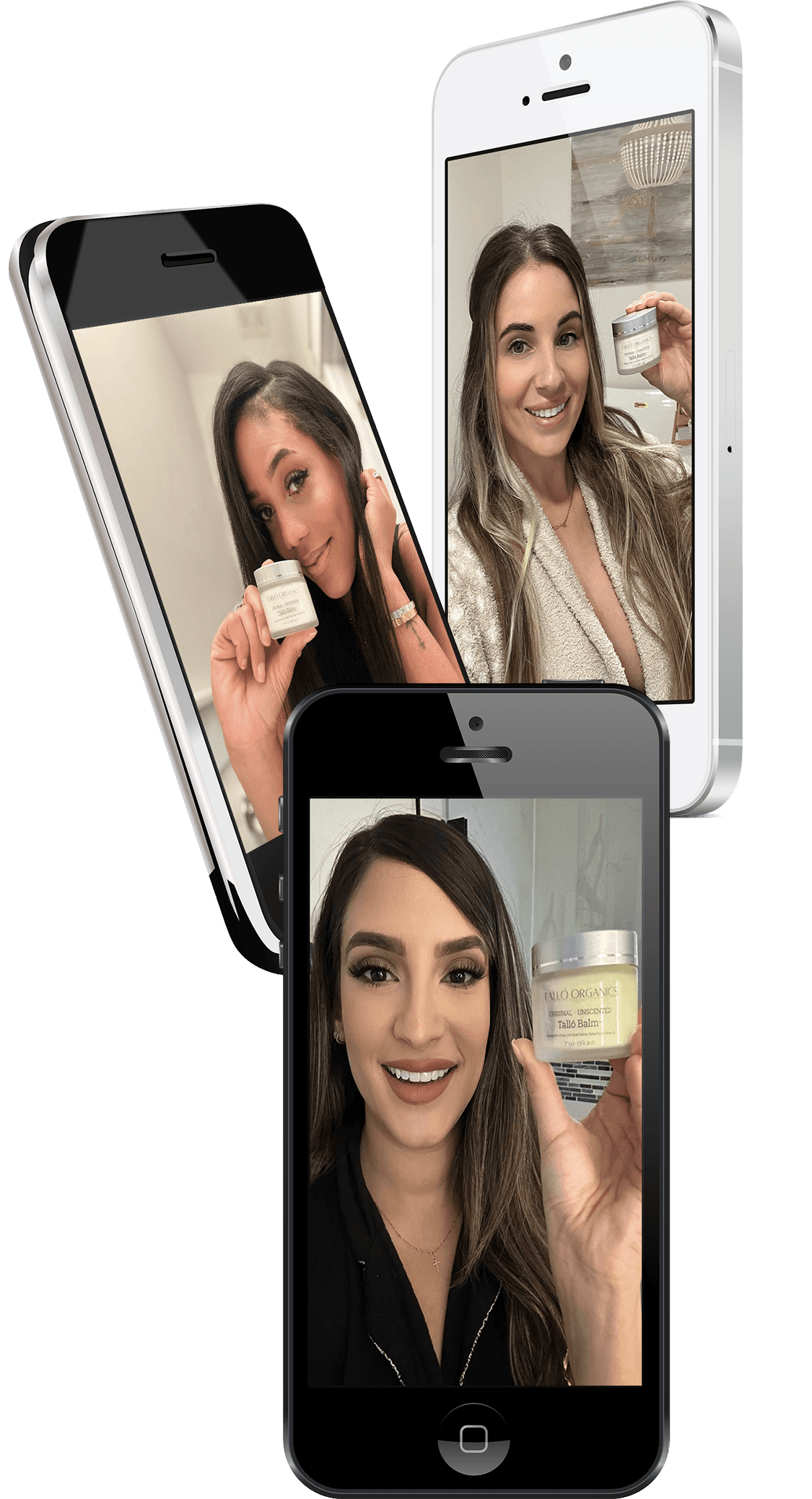 User photos where they users are holding their jars of Tallo Balm. Photos include: Bria Brown (Left), Fernanda Scherrer (Bottom), Jennifer Lack Hannan (Right)