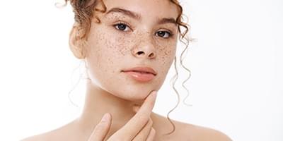 Woman with lots of different types of makeup on